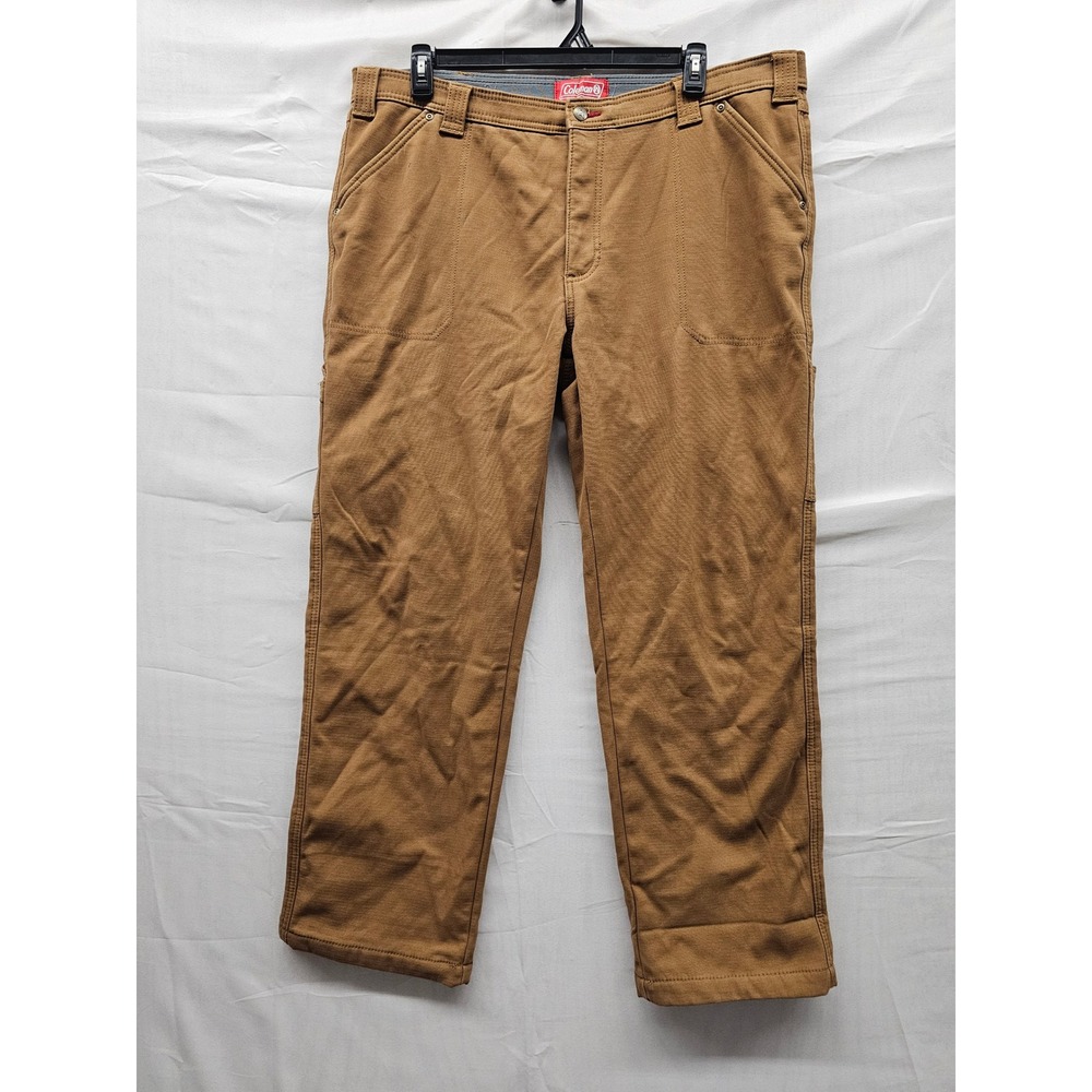 Coleman Mens Utility Pants Brown Cotton Blend Fleece Lined Casual Size 40/32